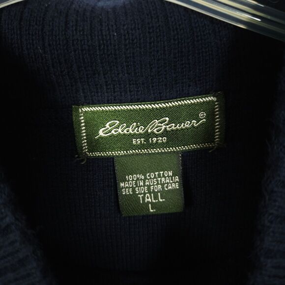 Eddie Bauer Mens Large Tall Navy Blue Long Sleeve Mock Neck Sweater Australia - Picture 2 of 6